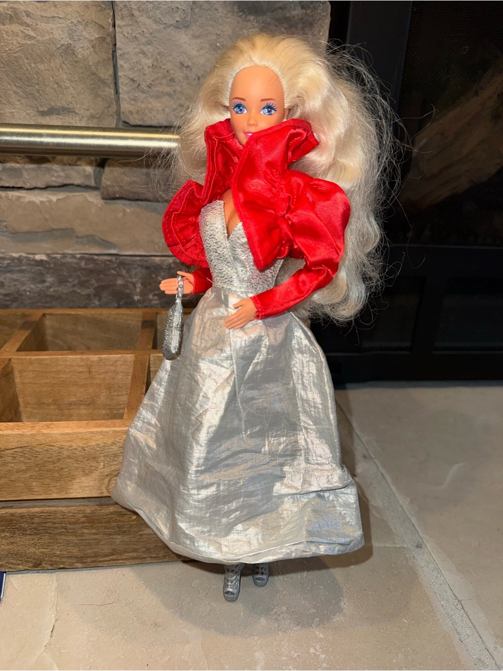 Barbie Vintage silver formal dress satin red coat purse and shoes